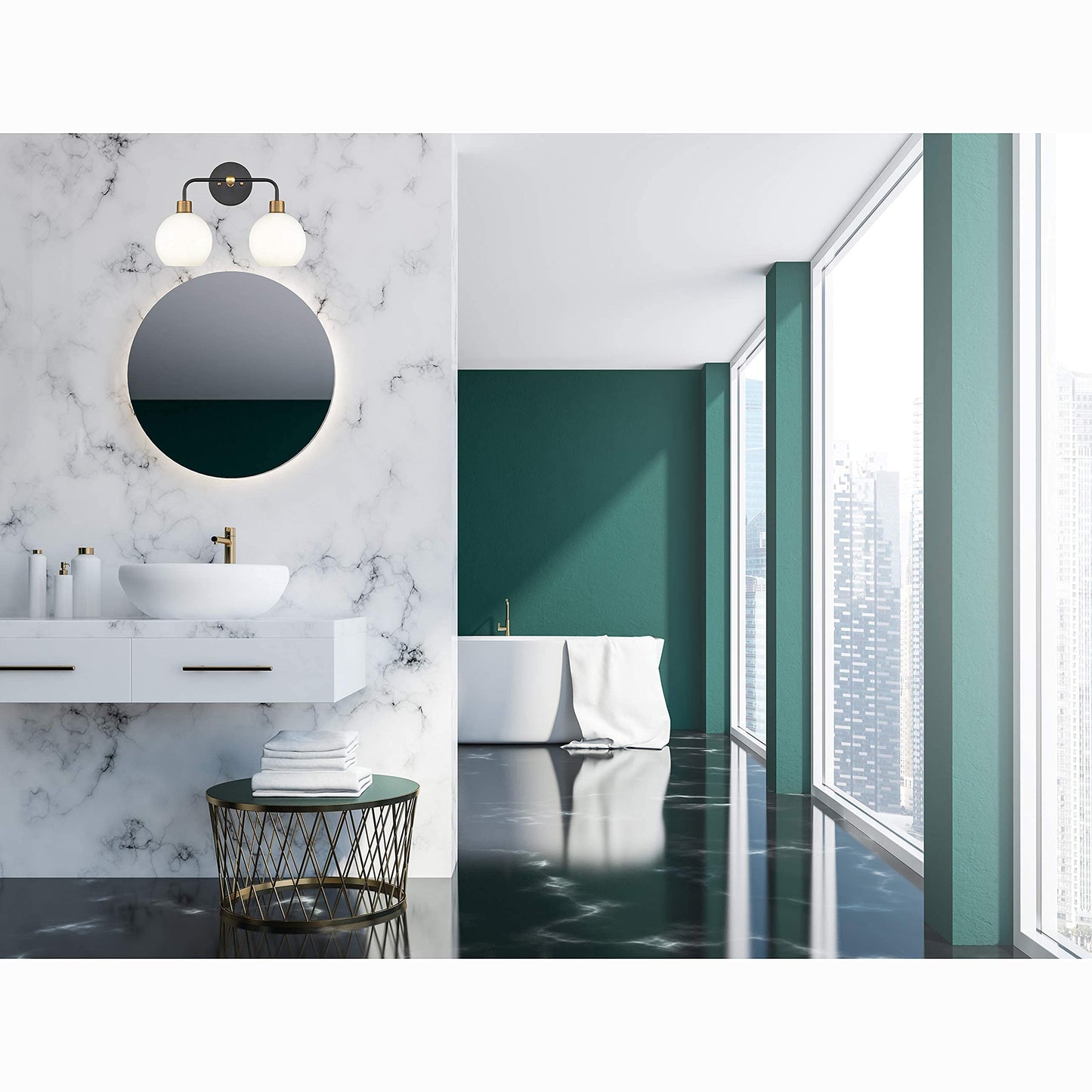 Linea di Liara Lukasa Modern Bathroom Vanity Lights Fixtures 2-Lights Over Mirror Lighting Matte Black and Gold Vanity Lights for Bathroom Light