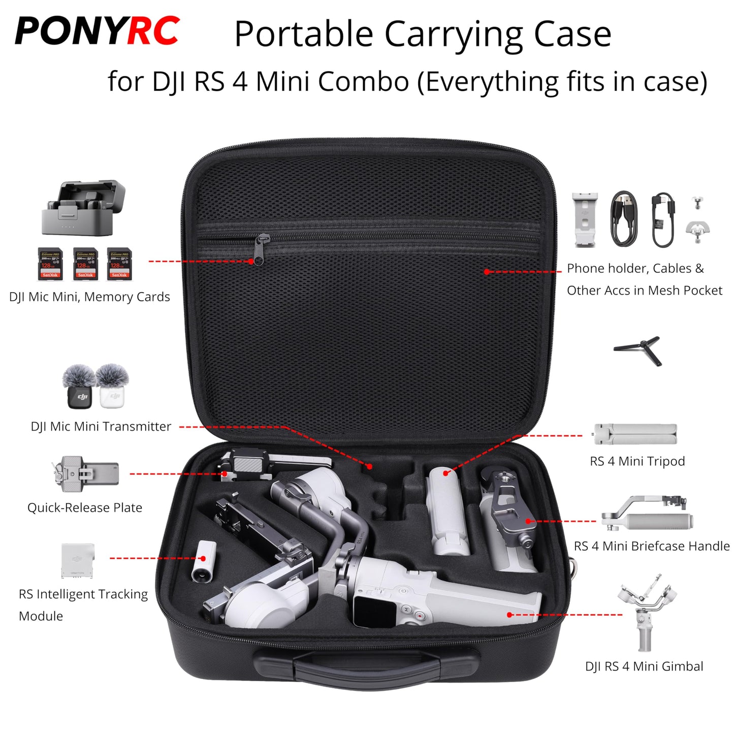 PONYRC RS 4 Mini Carrying Case, Waterproof Portable PU leather Storage Shoulder Bag Travel Case for DJI RS 4 Mini Creator Combo Gimbal Lightweight