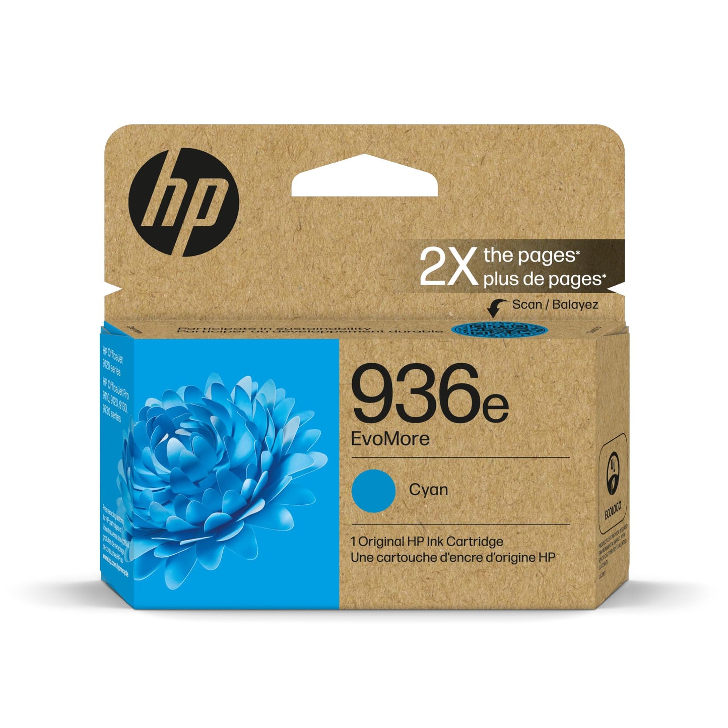 HP 936e Cyan EvoMore Ink Cartridge | Works with OfficeJet 9120, Pro 9100, Wide Format 9700 | Carbon Neutral | 4S6V3LN