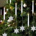 FPOO Christmas Tree Candles, 12 Pack Flameless Taper Candle for Christmas Tree Decor - Battery Operated Candlestick w/Crystal Ball Hook for Holiday