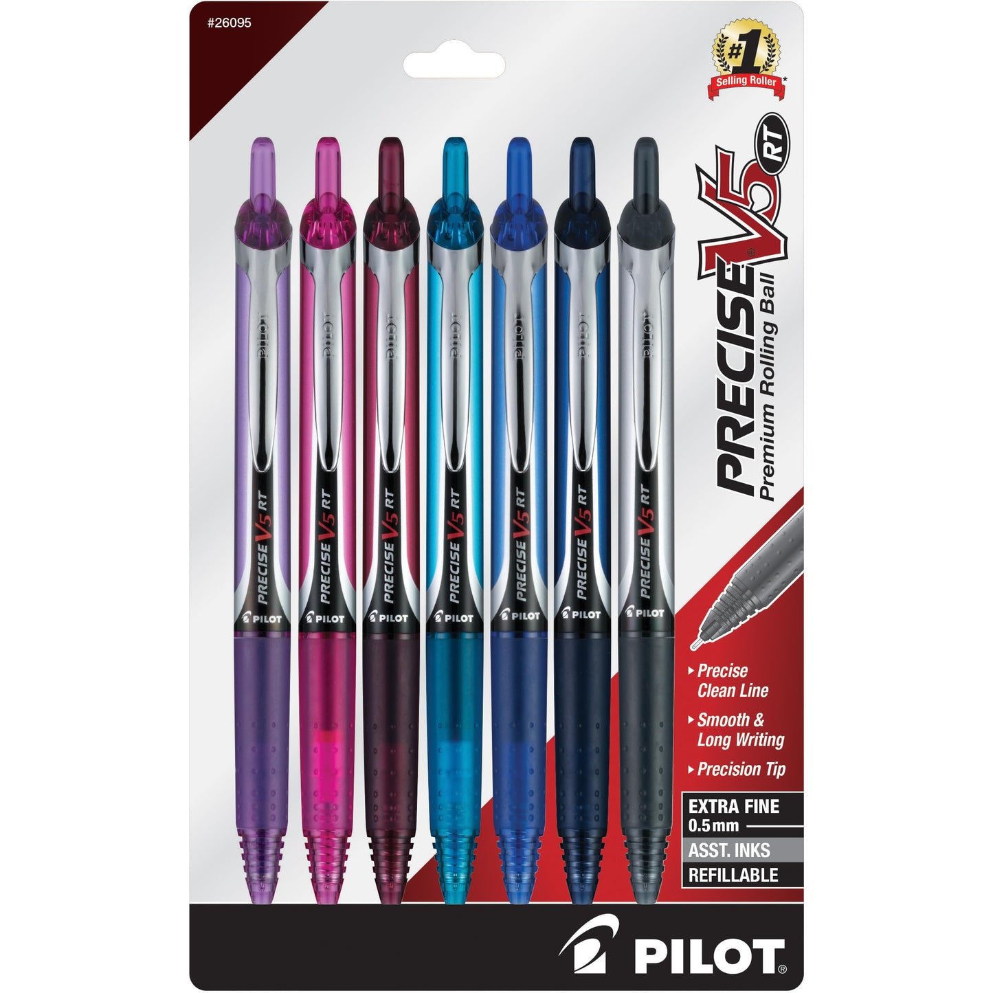 Pilot Precise V5 RT Refillable & Retractable Rolling Ball Pens, Extra Fine Point Pens, 0.5 mm, Assorted Bulk, Pack of 48 - Ideal for School
