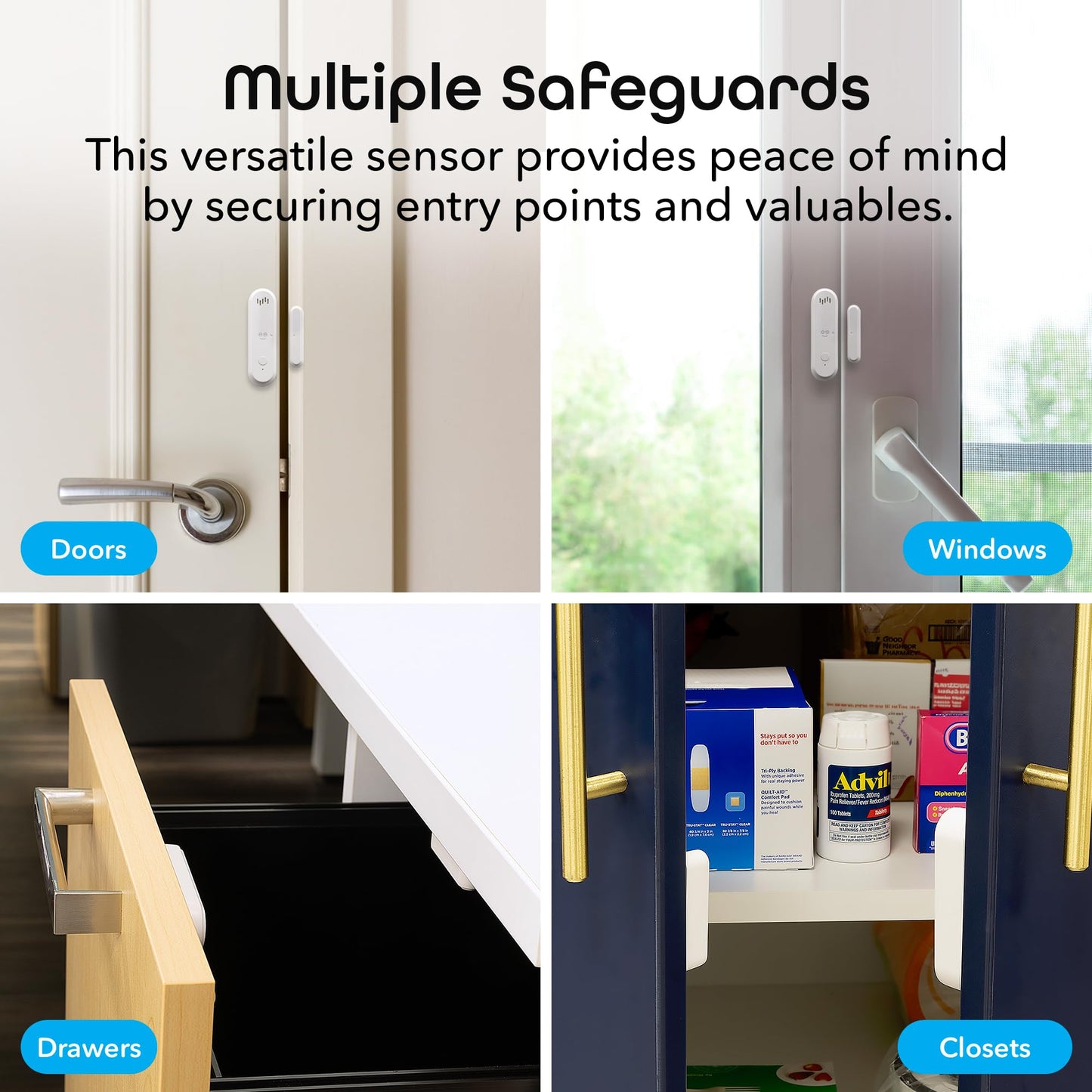 Geeni Smart Door and Window Sensor Alarm 2 Pack WiFi Battery Powered Security Sensor with Siren, Instant Alerts, Alexa & Google Assistant Compatible