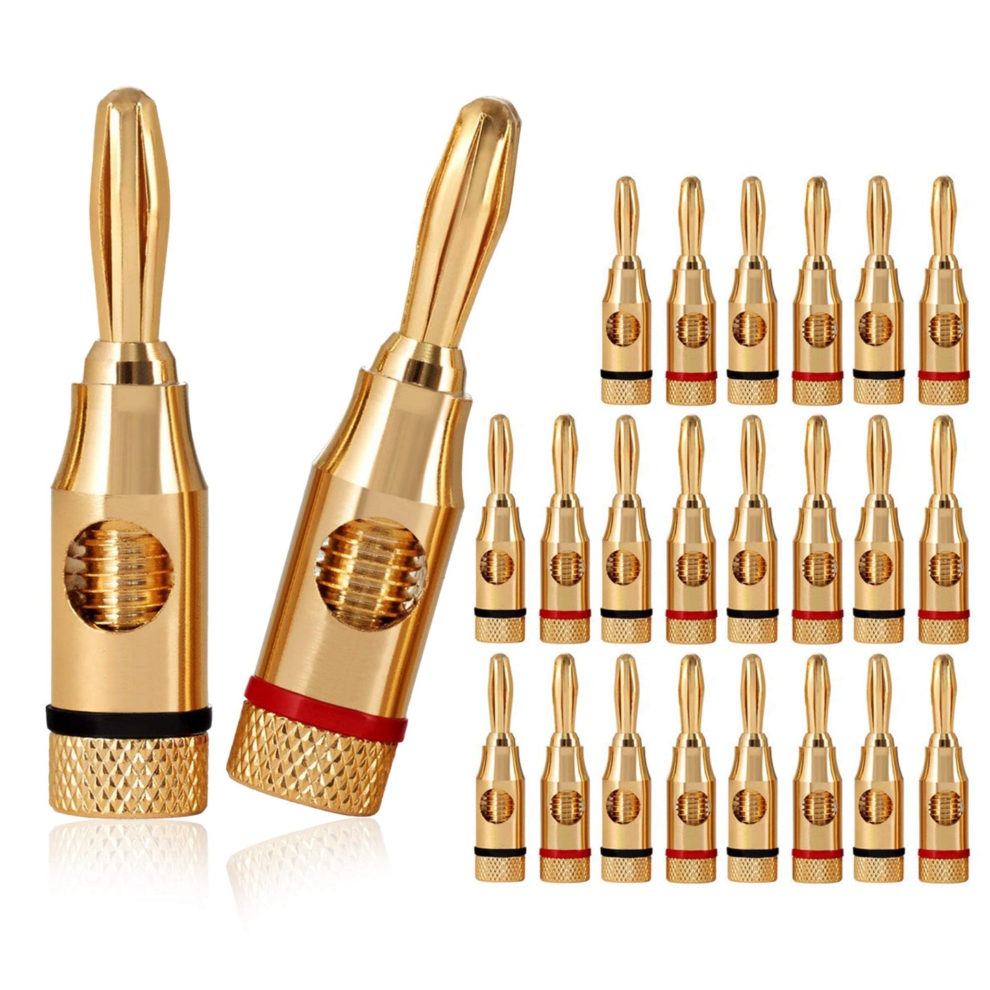 Banana Plugs Open Screw 24K Gold Plated Plugs Audio Jack Connector for Speaker Stereo Cable, 24-Pack (12 Red, 12 Black)