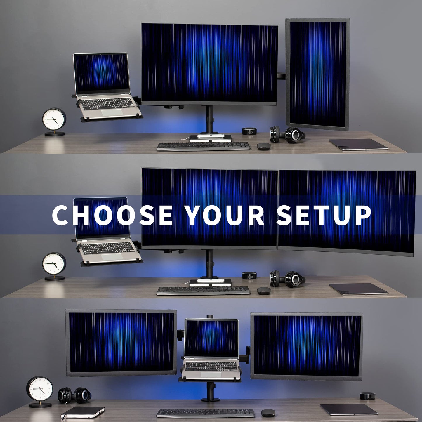 VIVO Dual Monitor + Laptop Mount for 13 to 27 inch Screens and 10 to 15.6 inch Laptops, Triple Screen Viewing, Articulating Arms, Black, STAND-V013L