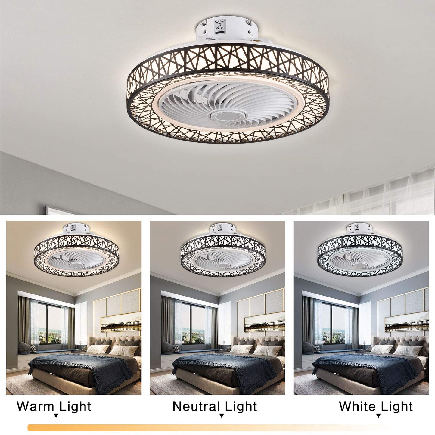 TFCFL Creative Bird-Nest Ceiling Fan Light with Remote Control 3 LED Color Lighting 3-Speeds, 20" Low Profile Flush Mount Acrylic Quiet Chandelier Fan