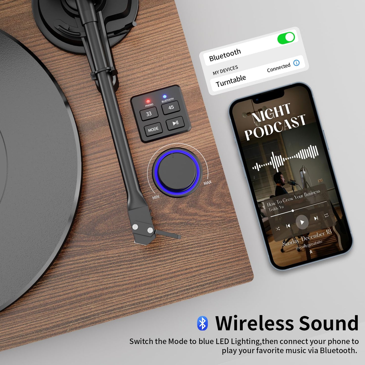 FEKTIK Vinyl Record Player with Magnetic Cartridge,High Fidelity Belt Drive Turntable with Built-in Speakers, Bluetooth Playback and Aux-in