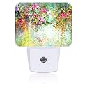 Abstract Watercolor Flowers Night Light Flowers Oli Painting Nightlight Plug into Wall with Dusk to Dawn Sensor for Kid Girls Boys Women Men Room