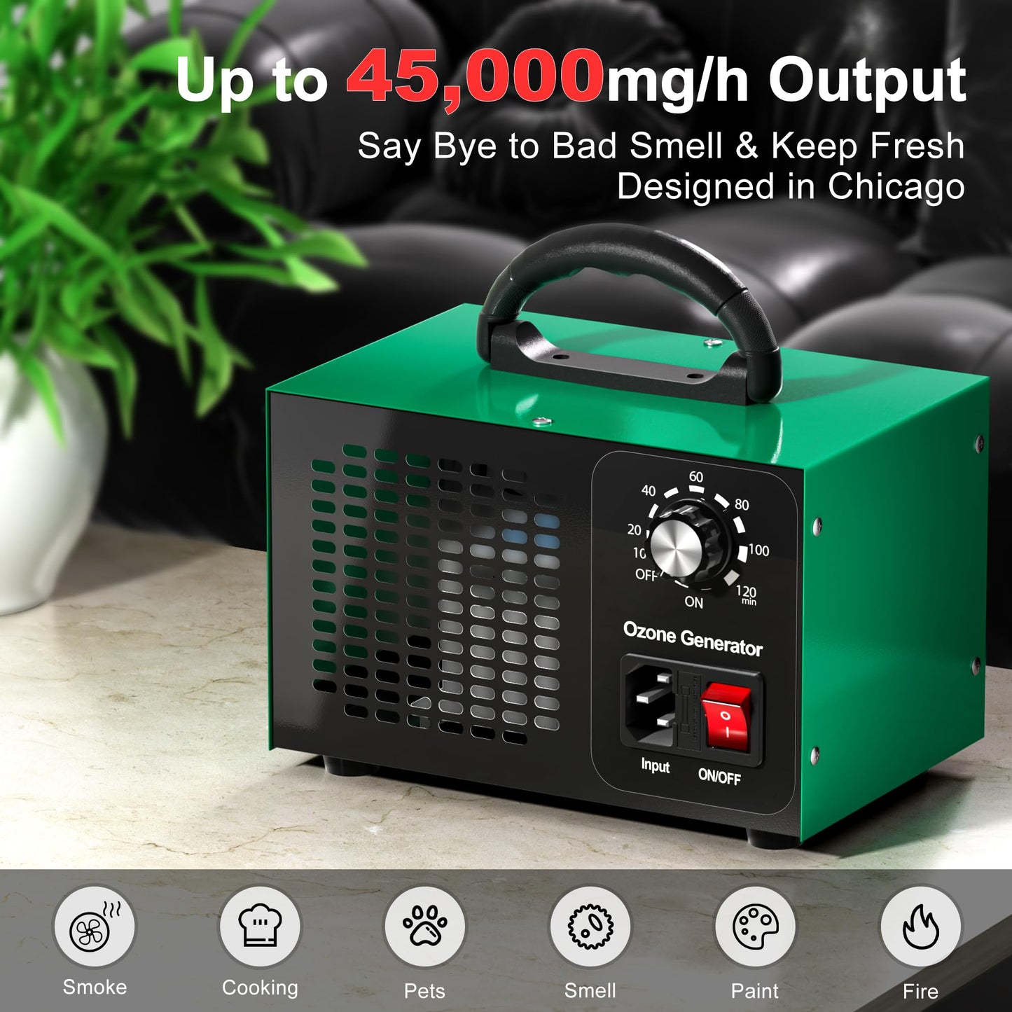 Ozone Generator 45,000mg/h, Home/Industrial O3 Car Deodorizer. Ozone Machine Air Ionizer Ozone Odor Eliminator for Strong Odor. Odor Eliminator