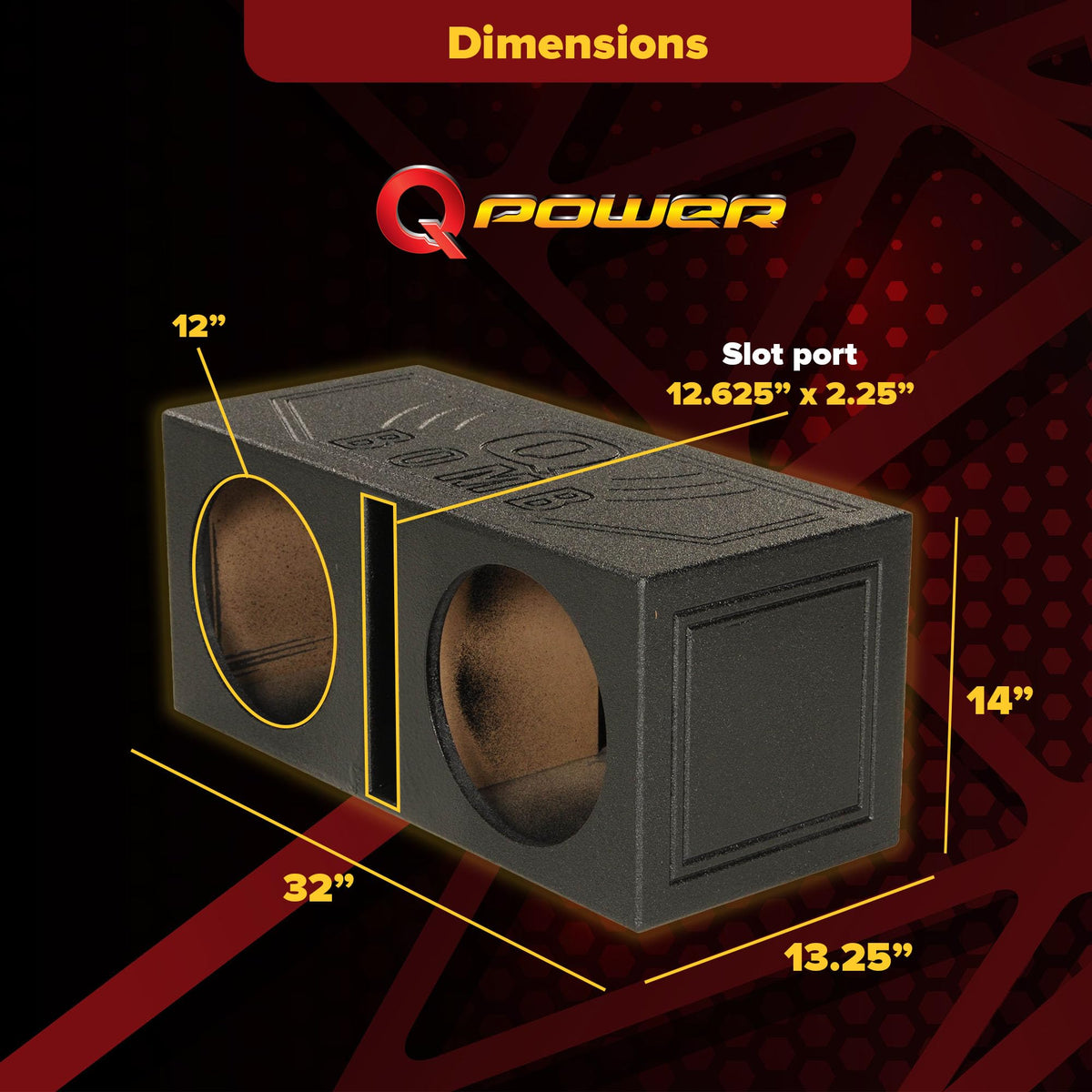Q Power 12" Dual Subwoofer Box, High-Performance Vented Speaker Enclosure