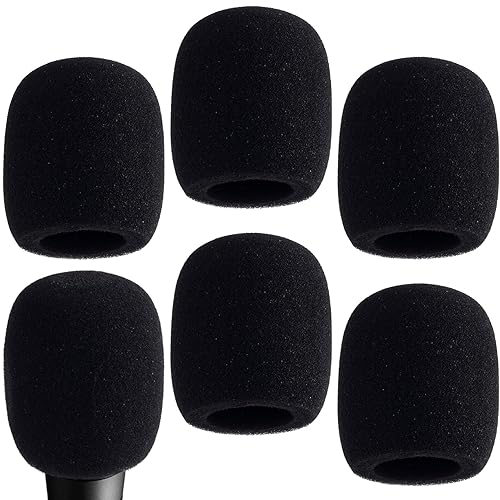 PAGOW 6 Pcs Microphone Cover, High Density Thickened Microphone Windscreens, Foam Mic covers for Most Standard Handheld Microphone (Black)