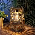 Natural Rattan Solar Lantern with Handle - Large Waterproof LED Decorative Garden Lights, Bright Rattan Solar Table Lamp for Yard, Patio, Wedding