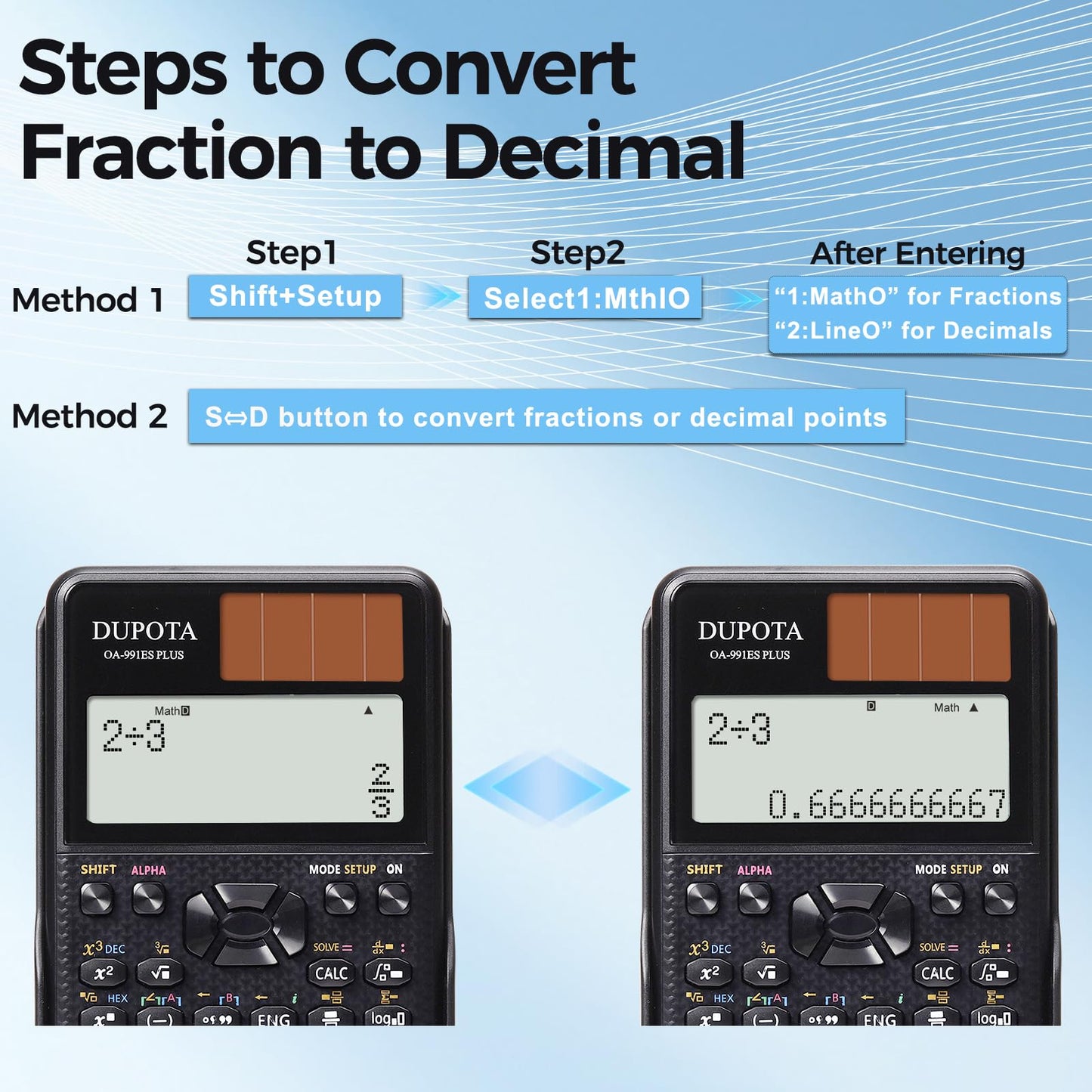 DUPOTA OA-991ES Plus Scientific Calculator with Natural Formula Visualization Display 417 Functions Dual Power & Lightweight Design for High School