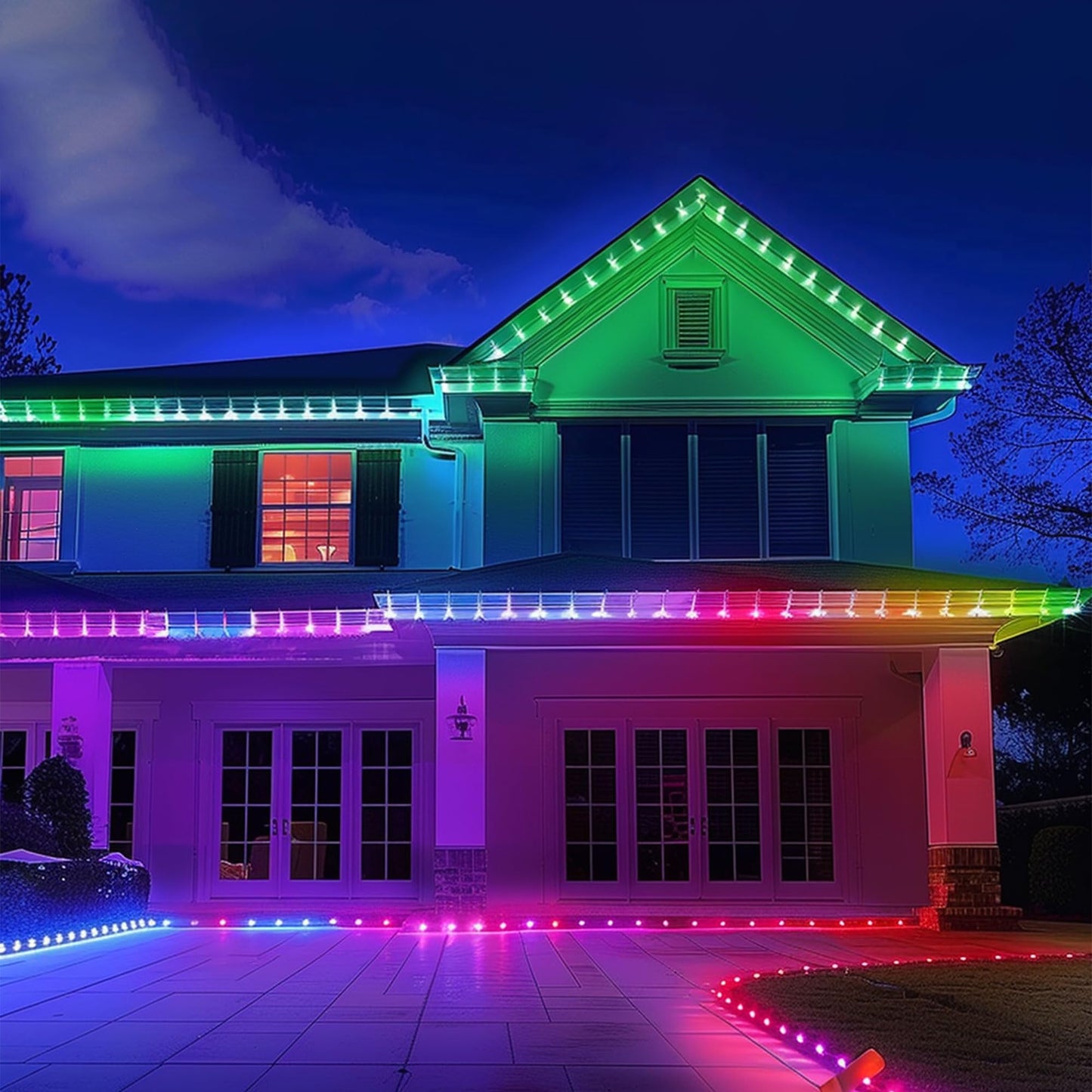 SLARY Permanent Outdoor Lights for House Roof, 50ft RGB Smart Eaves Lights with Multi Scene Modes for Halloween, Christmas, Holiday, Party, Daily