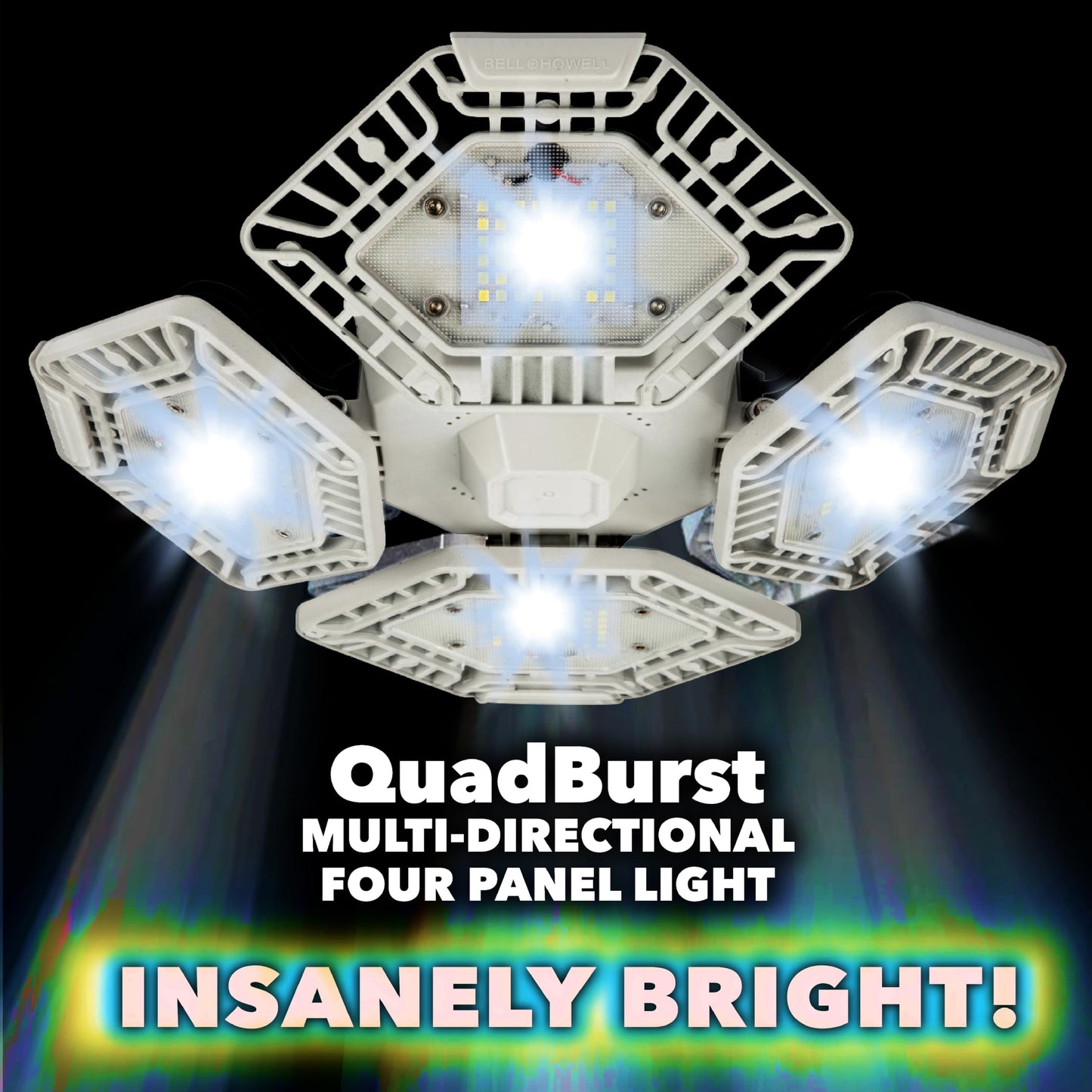 Bell+Howell QUADBURST LED Ceiling Light Bulbs 80W 5500 Lumens - 4 Aluminum Deformable Panels LED Shop Light Fixture for Indoor, Bedroom, Garage