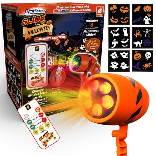 Star Shower Slide Show Halloween Holiday LED Projector, AS SEEN ON TV, Showcase Your Home With Full-Color Holiday Slides, Use 2 or More