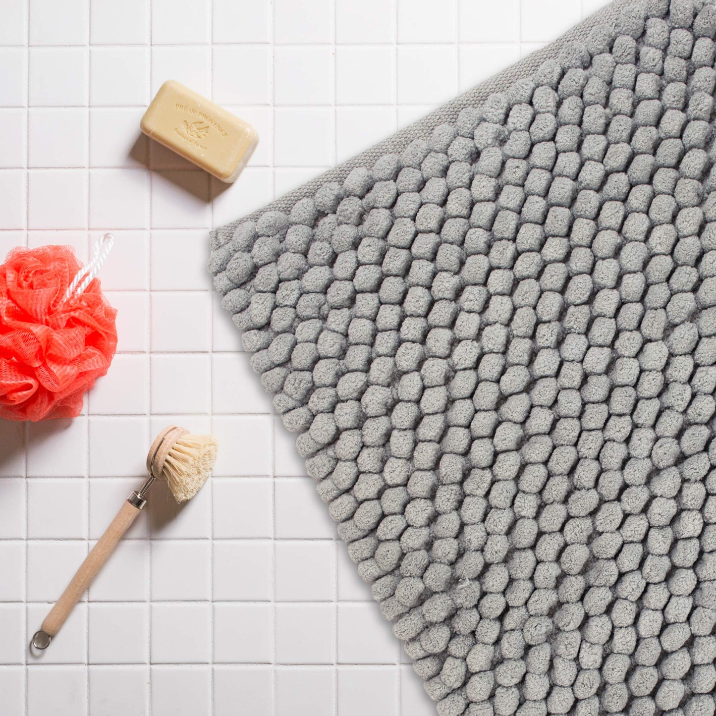 DII Ultra Soft Chenille Bath Mat, Chunky Popcorn Bath Rug, 21x34", Gray Stripe