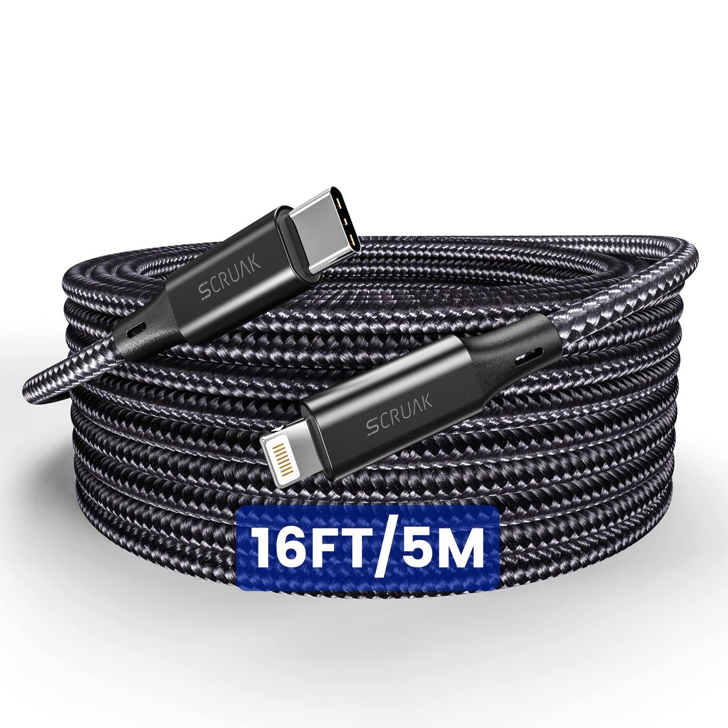 SCRUAK Extra Long iPhone Charger Cord 16Ft, 16 Feet USB C to Lightning Cable Fast Charging Nylon Braided iPhone Charger Cable for iPhone 13/13 Pro/13…