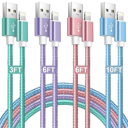 Souina iPhone Charger Cord,4-Pack?3FT/6FT/6FT/10FT? MFi Certified Lightning Cable Fast Charging Cord Nylon Braided iPhone Charging Cable Compatible…