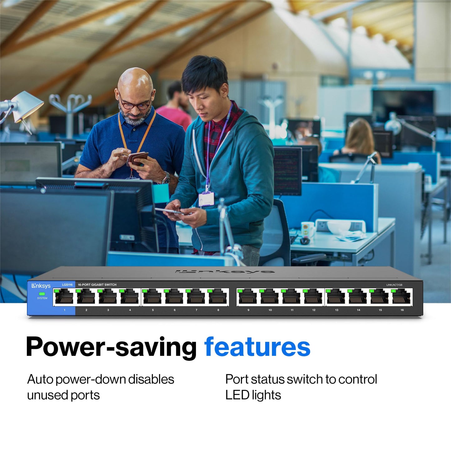 Linksys LGS116 16 Port Gigabit Unmanaged Network Switch - Home / Office Ethernet Switch Hub with Metal Housing - Wall Mount or Desktop Ethernet