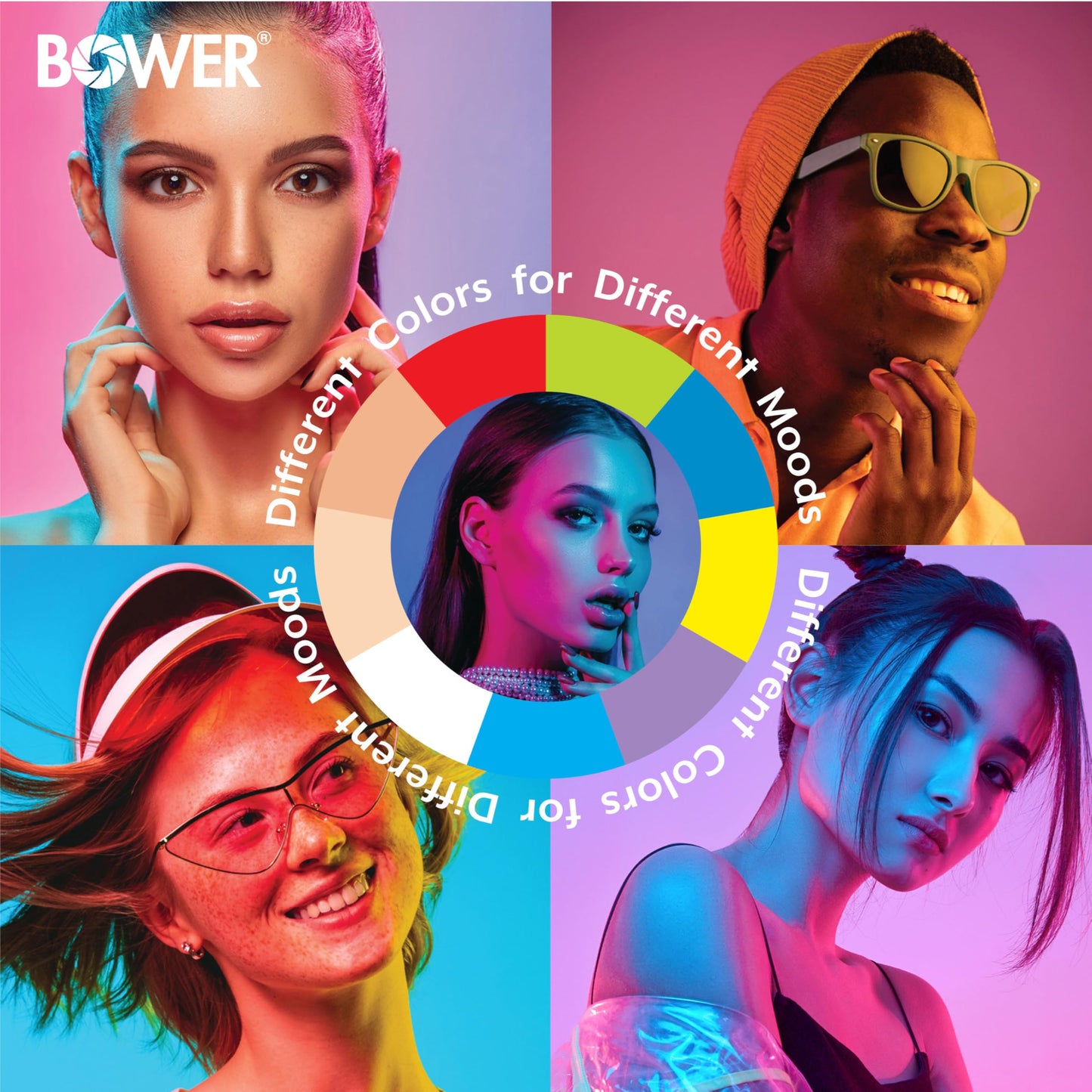Bower 10 inch RGB Selfie Desktop Ring Light Stand Studio Kit - Ultra Wide Range, 9 Colors, 12 Brightness Levels, Special Effects, Tripod, Phone