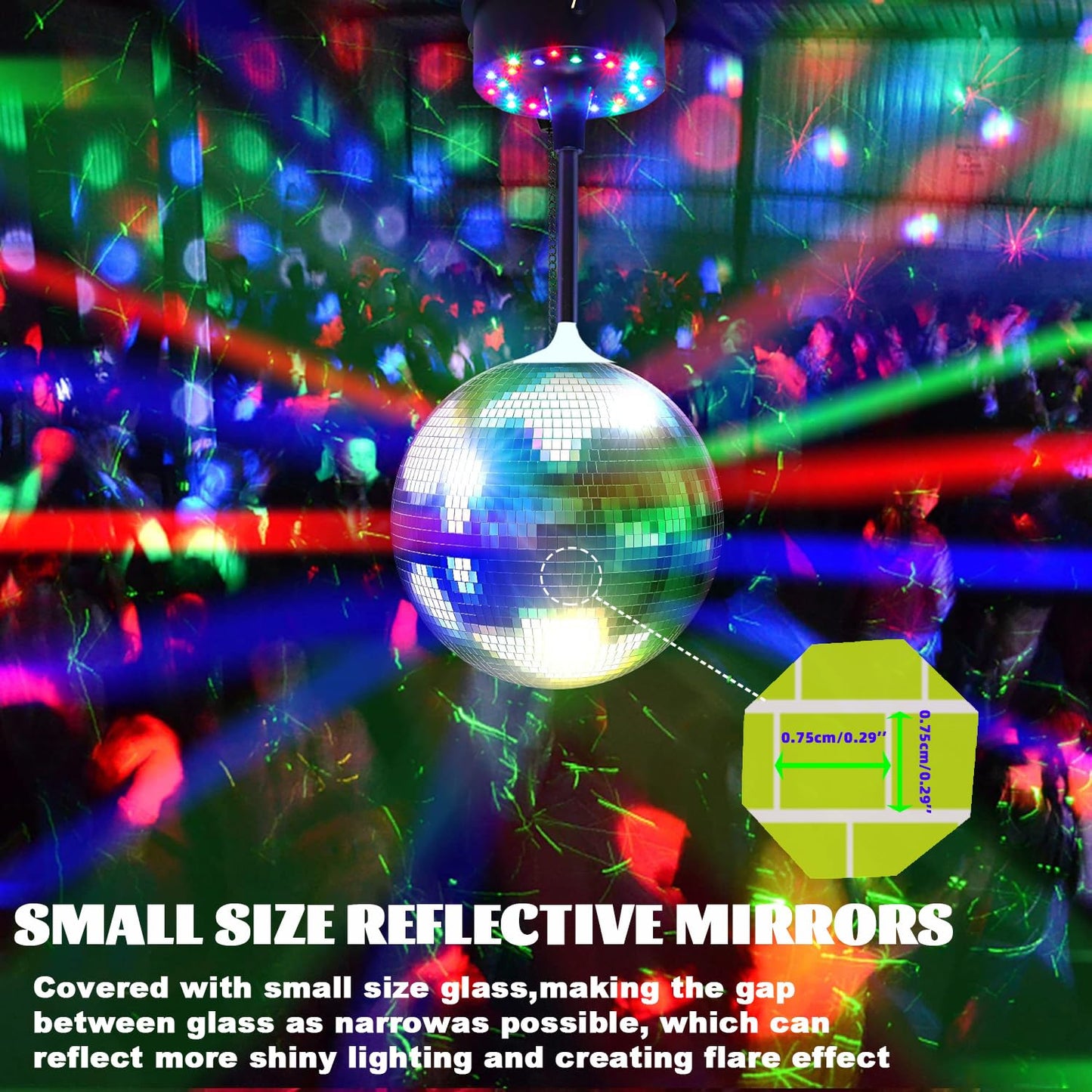 Remote Control 6 Inch Rotating Mirrors Disco Ball Light with 5RPM-9RPM Adjustable Rotary Motor 24 RGB LED Mood Lights Great for Home Party Dance