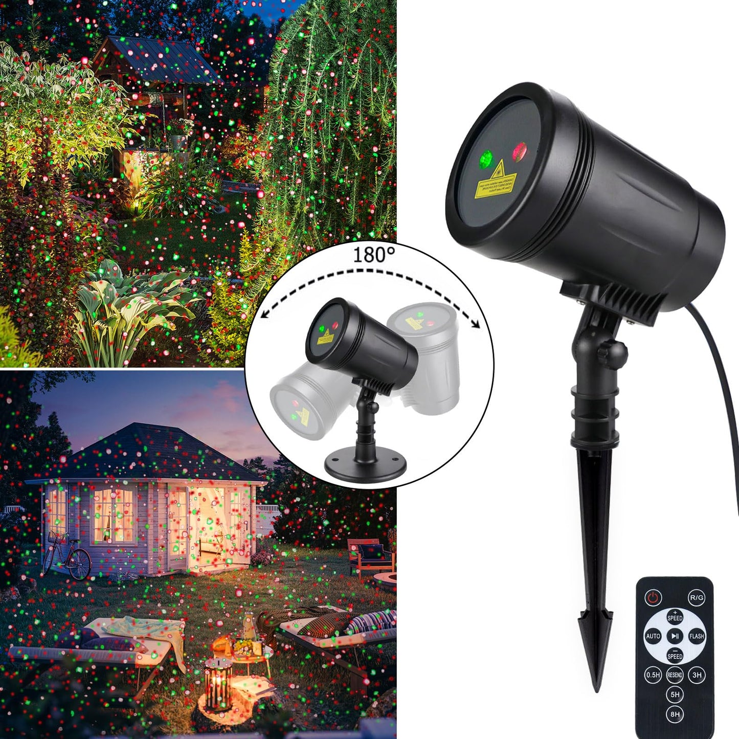 Christmas Projector Lights Outdoor, Christmas Laser Lights Spotlight Red and Green Star Show with Rf Wireless Remote Christmas Decorations for Outdoor