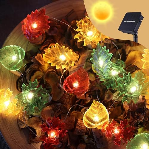 enlaceray Solar String Lights Fall Leaf String Lights Outdoor Garden Decor Light Waterproof Yard Thanksgiving Christmas Fairy Lights 40LED 14ft