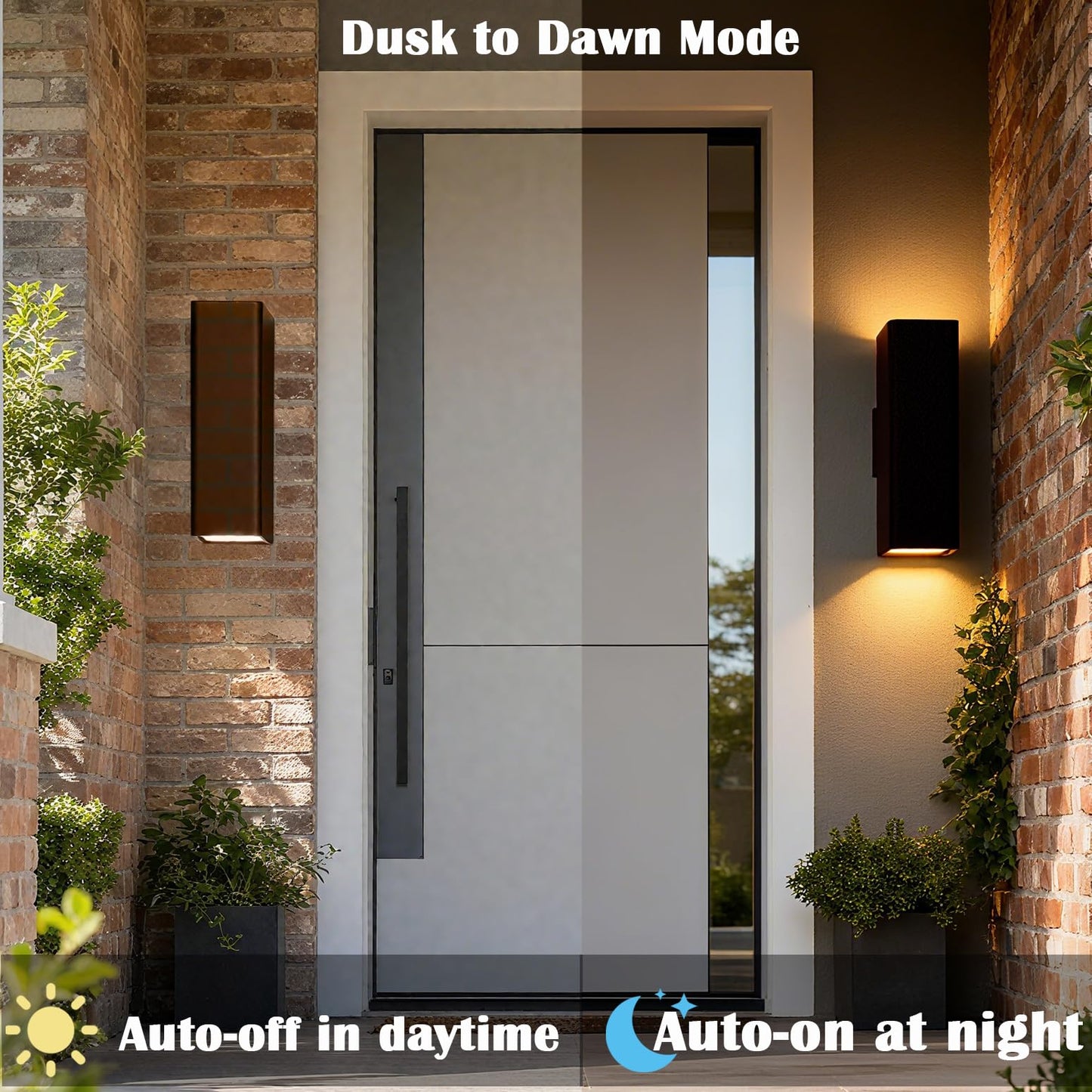 Motion Sensor Outdoor Wall Lights 2-Pack, Dusk to Dawn Exterior Light Fixtures with 3 Lighting Modes, 13'' Up Down Porch Lights with 15W LED Bulbs
