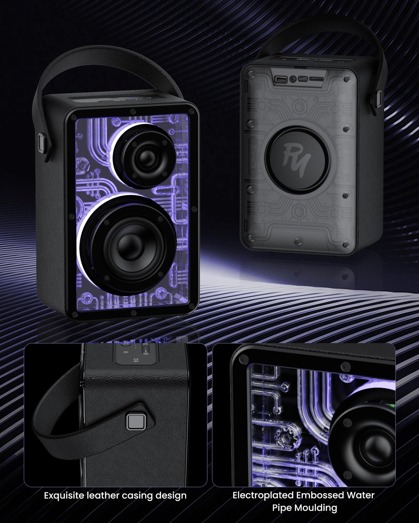 Raymate Bluetooth Speakers Wireless, 80W Speakers with Subwoofer-V5.3, HiFi Stereo Sound, Rhythmic Lighting System, 15H Playtime, 8000mAh Power Bank