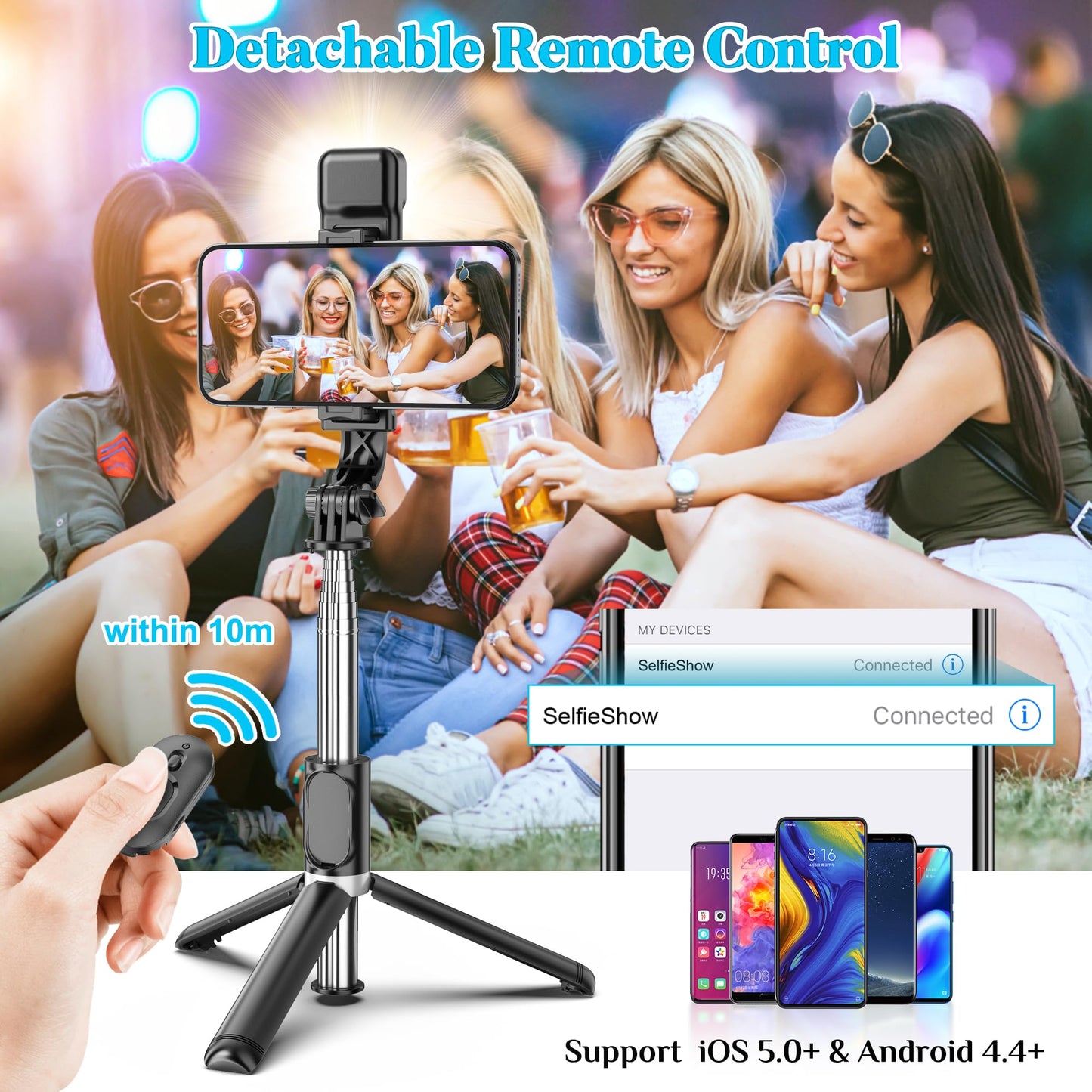 Portable 41 Inch Selfie Stick Phone Tripod with Wireless Remote Extendable Tripod Stand 360 Rotation Compatible with iPhone 17 16 15 14 13 12 11 pro