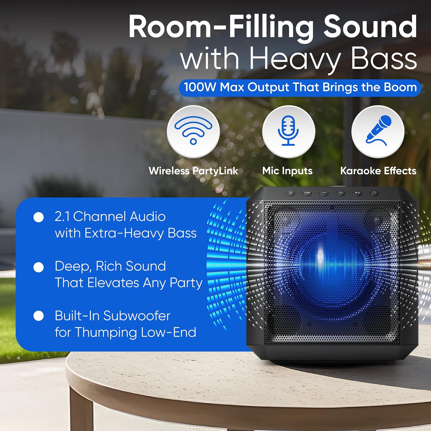 Philips X4207 Bluetooth Party Speaker,100W Wireless Cube Speaker with Powerful Sound and Deep Bass, Supports USB/AUX/TWS, Mic Input and Vibrant Party