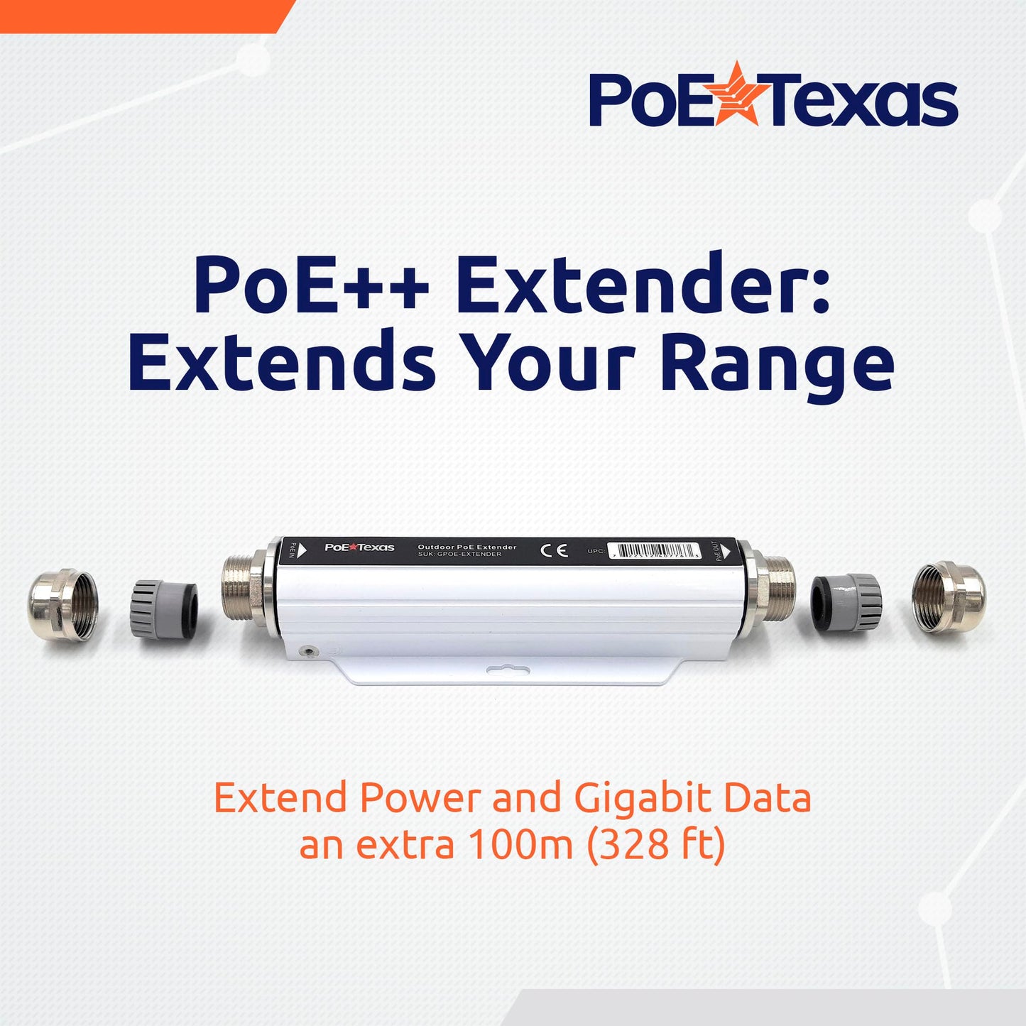 PoE Texas Outdoor PoE Extender - IP67 Waterproof Direct Burial Repeater - High-Speed Ethernet Booster Extends Power Gigabit Data Range up to 660'