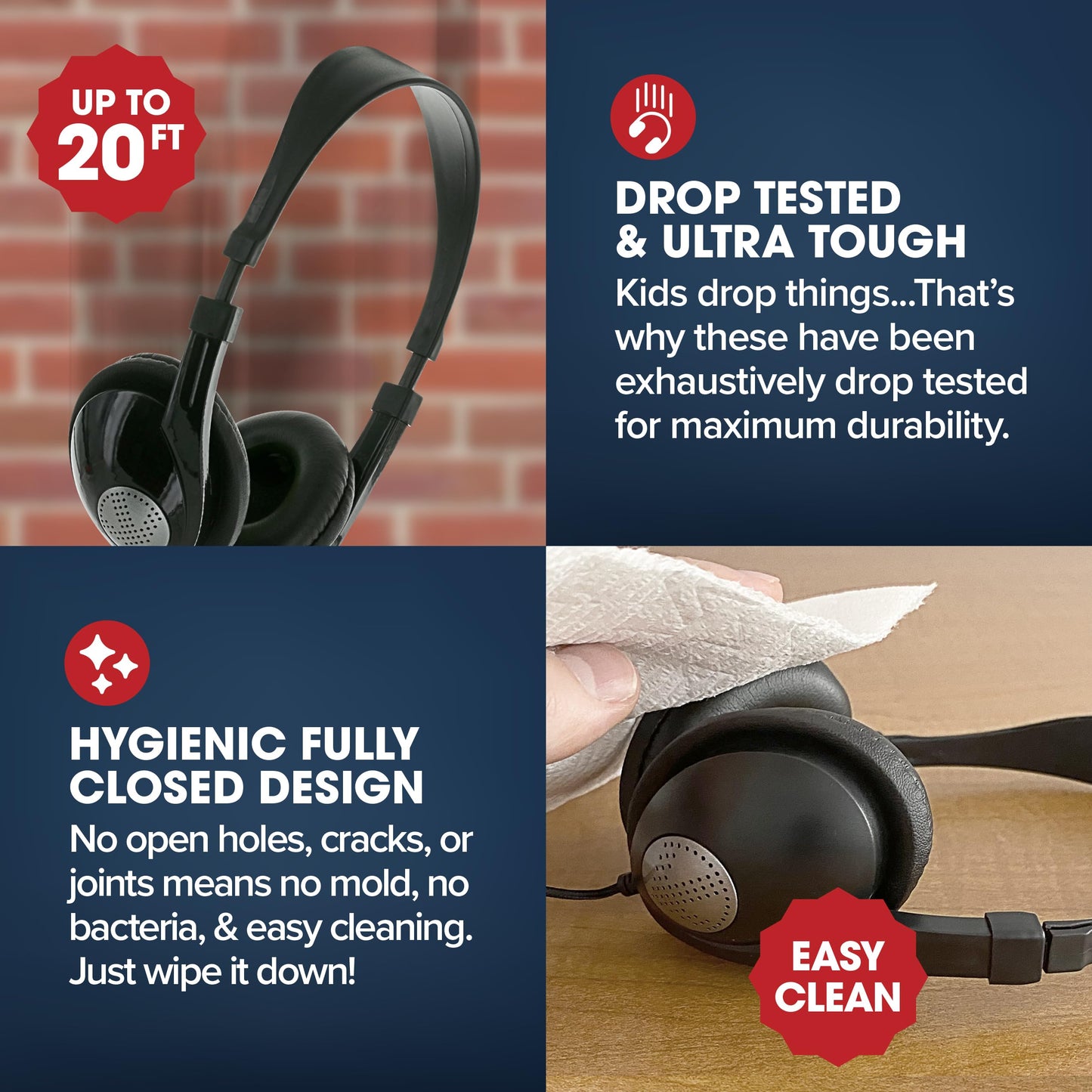 SENTRY Bulk Rugged School Headphones, Durable for Kids, Students, Teachers, Classrooms, 3.5mm or USB-C Jack Options, Optional Boom Mic for Online