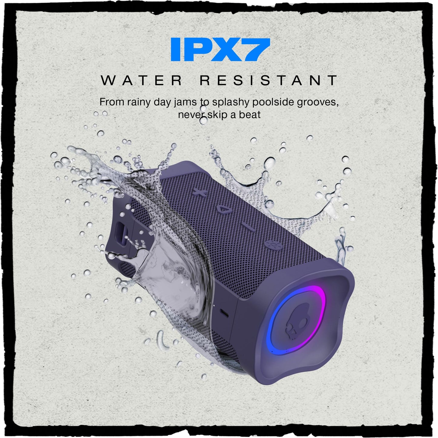 Skullcandy Terrain 2 Wireless Bluetooth Speaker, IPX7 Water Resistant, 14H Battery, Multi-Link, LED Light Show, Lightweight & Portable (Deep Purple)