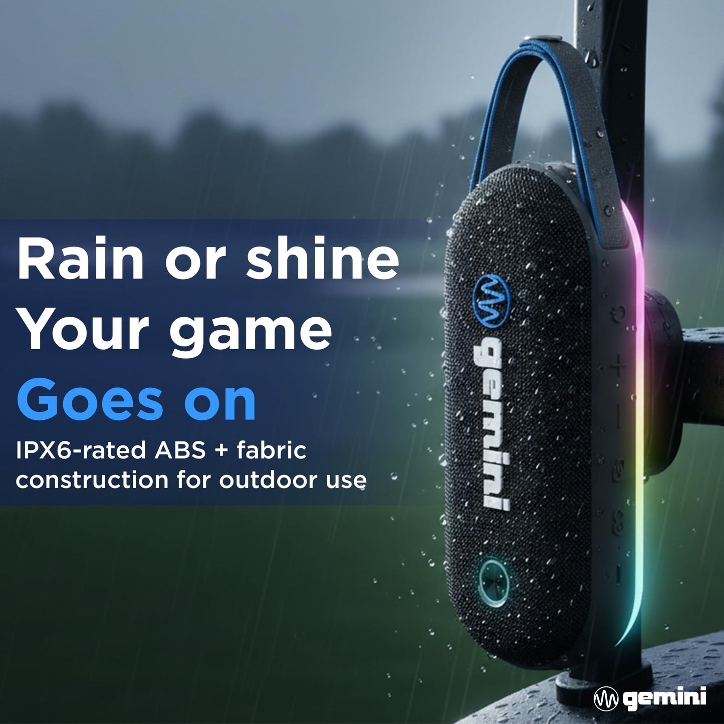 Gemini Magnetic Bluetooth Speaker for Golf Cart - Strong Magnet, Wireless Stereo, 8-Mode LED/RGB Lights, USB-C Fast Charge, IPX6 Waterproof (BeatGrip