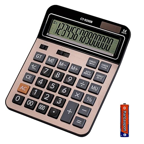 HIHUHEN Large Computer Electronic Calculator Counter Solar & Battery Power 14 Digit Display Multi-Functional Big Button for Business Office School