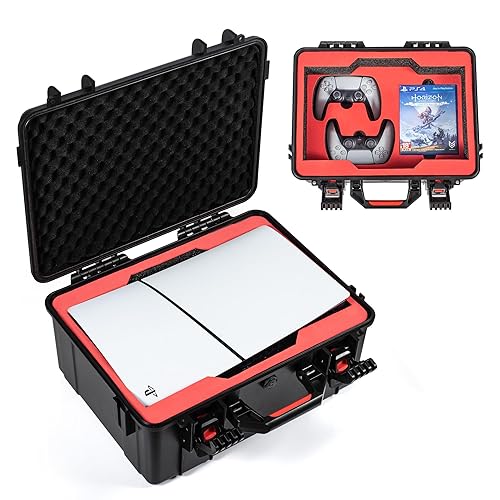 Hard Shell Travel Case for 2023 New PS5 Slim, Shock-Absorbing Protection Waterproof Carrying Case for PlayStation 5 Console (Slim), Controllers