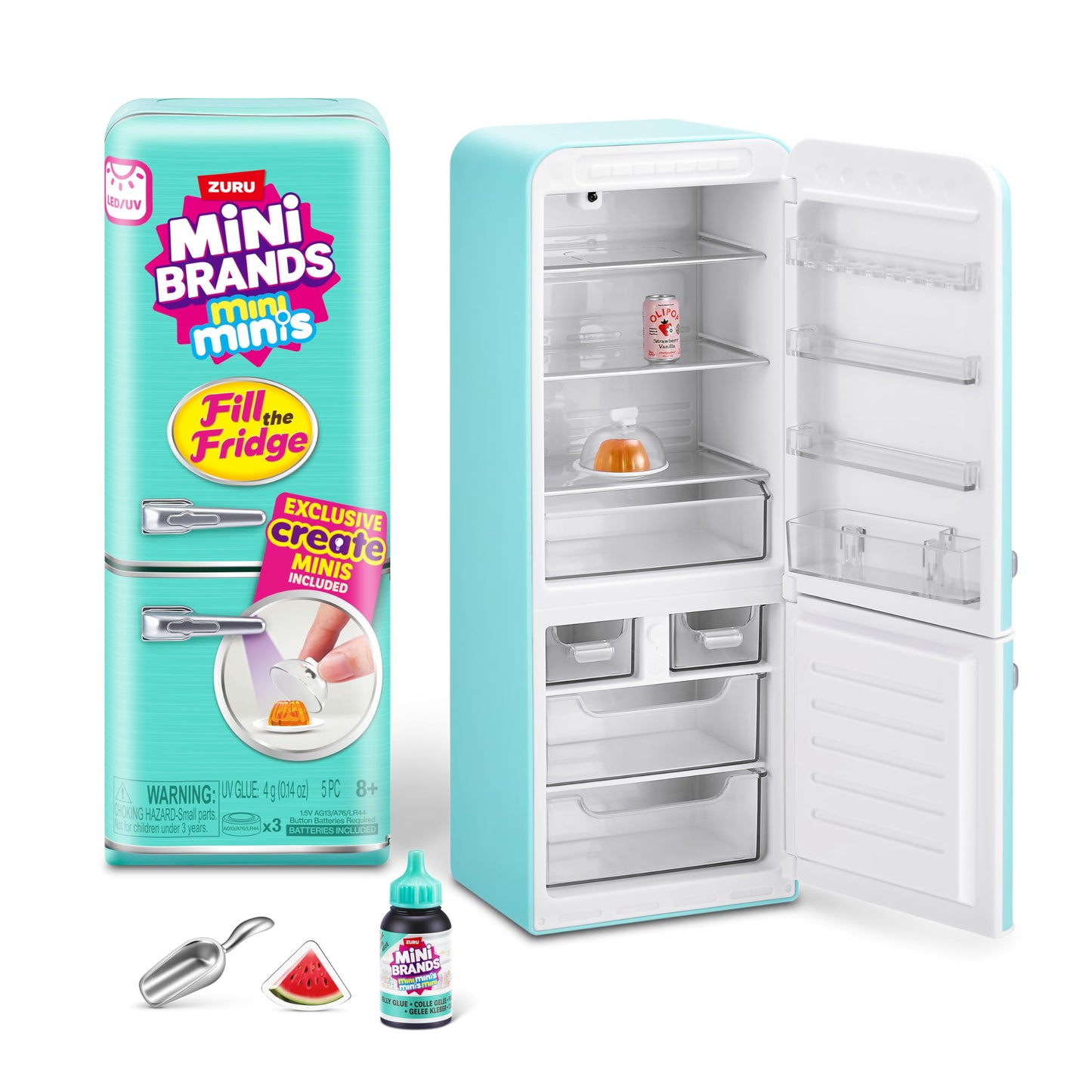 Mini Brands Fill The Fridge Playset w/UV Light by ZURU, Collectibles, DIY, Resin Play, Exclusive Recipe, NOT Edible, 8+