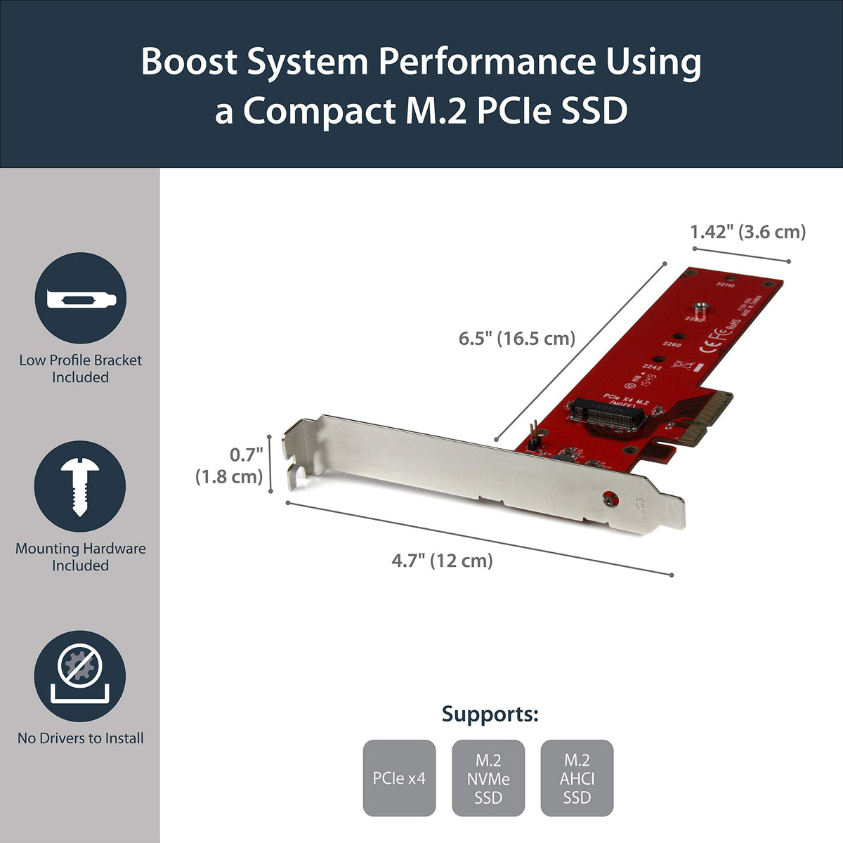 StarTech M.2 PCIe SSD Adapter, x4 PCIe 3.0 NVMe/AHCI, M-Key/NGFF (PEX4M2E1)
