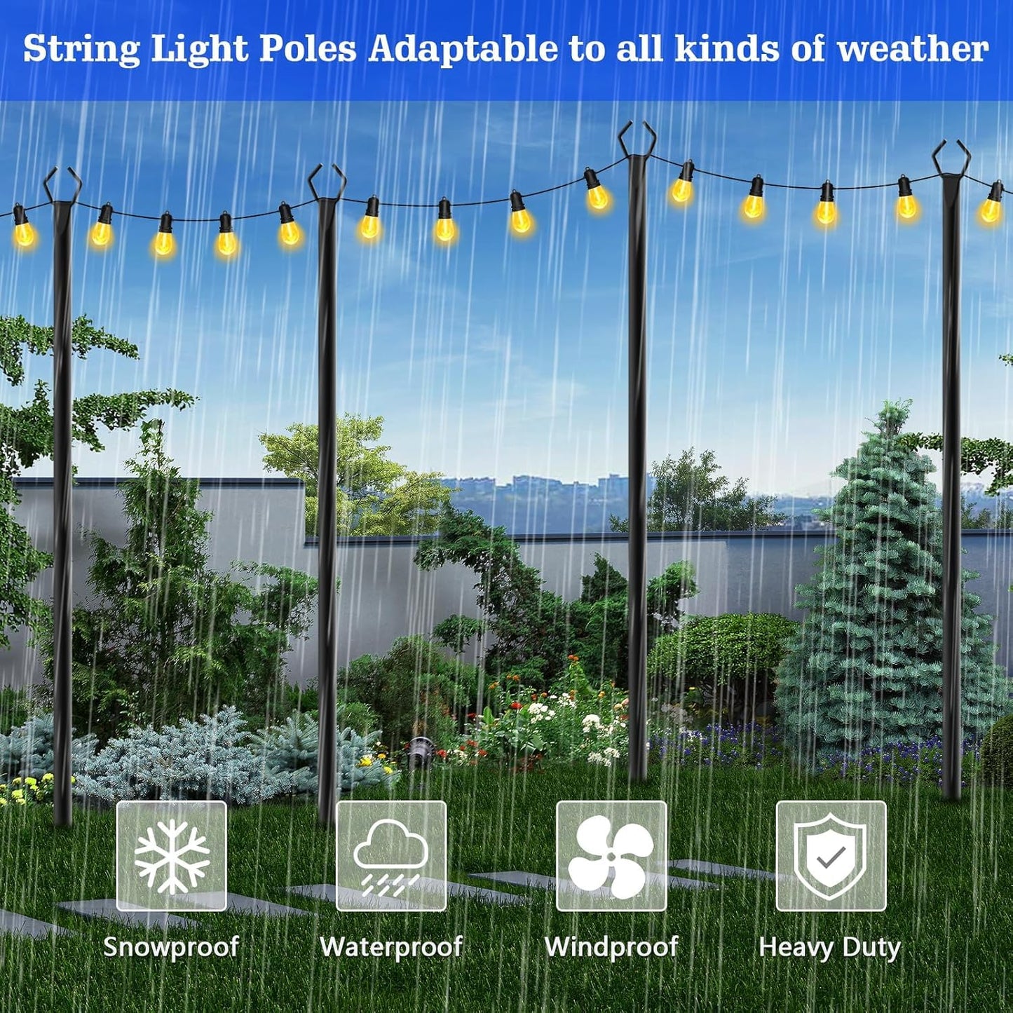 SINLEY 4 Pack String Light Poles,10 Ft Metal Poles with Fork for Outdoor String Lights,Outdoor Light Poles with Fork,Poles/Post/Stand