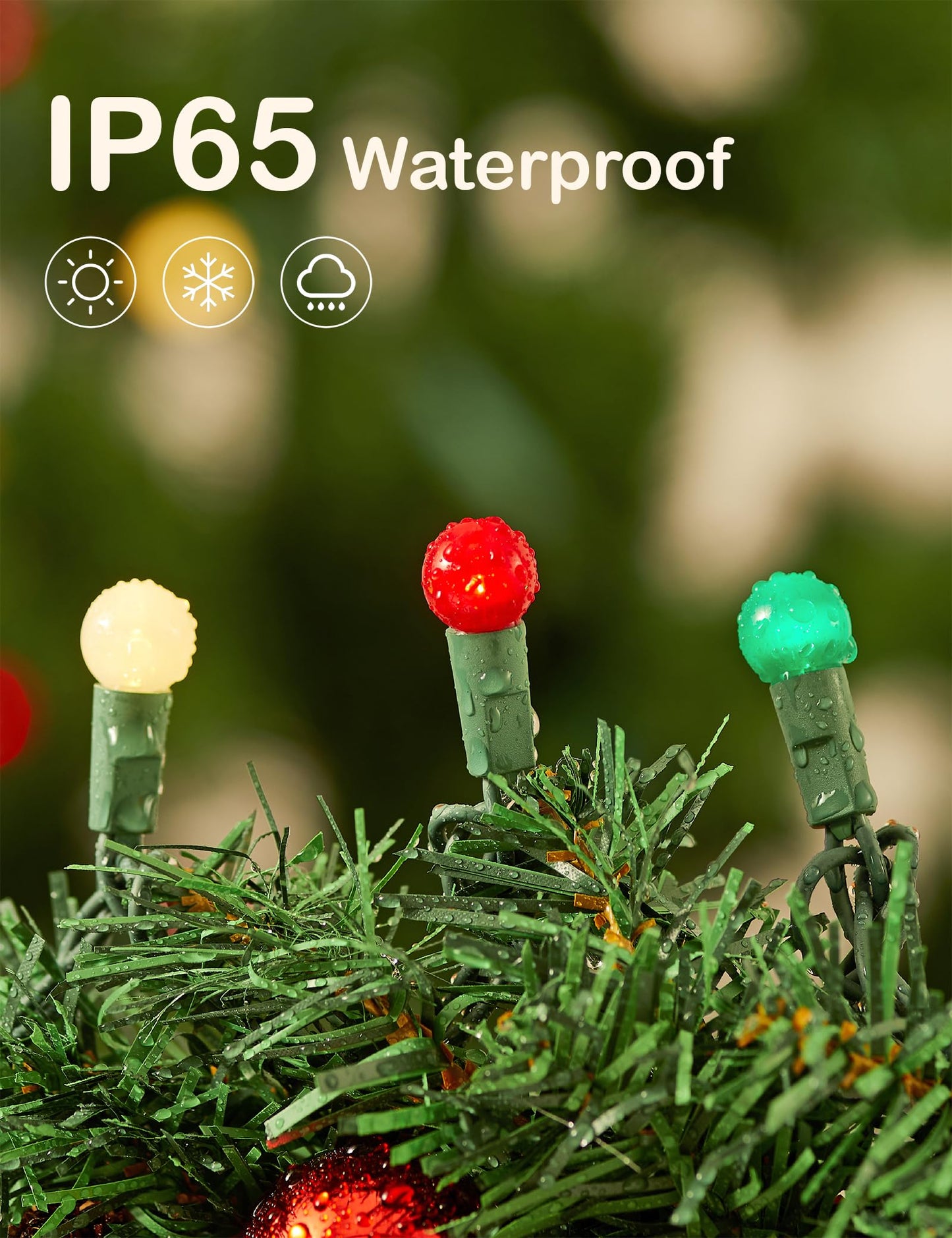 BOHON Christmas Lights Outdoor 24FT 70 LED G15 Red White and Green Globe String Lights Plug in with Pastel Bulb Green Wire for Indoor Patio Xmas Tree