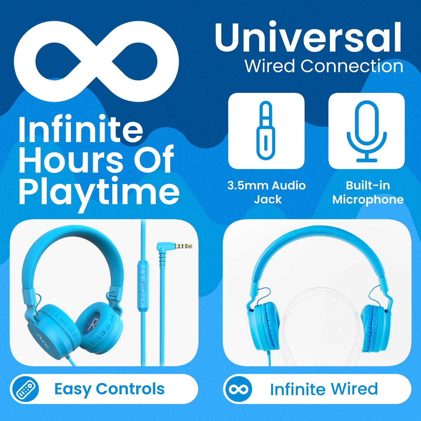 Puro Sound Labs Kids Wired Headphones - Volume-Limiting & Adjustable, Safer & Comfortable Headphones for Kids - Compatible with PCs, Smartphones