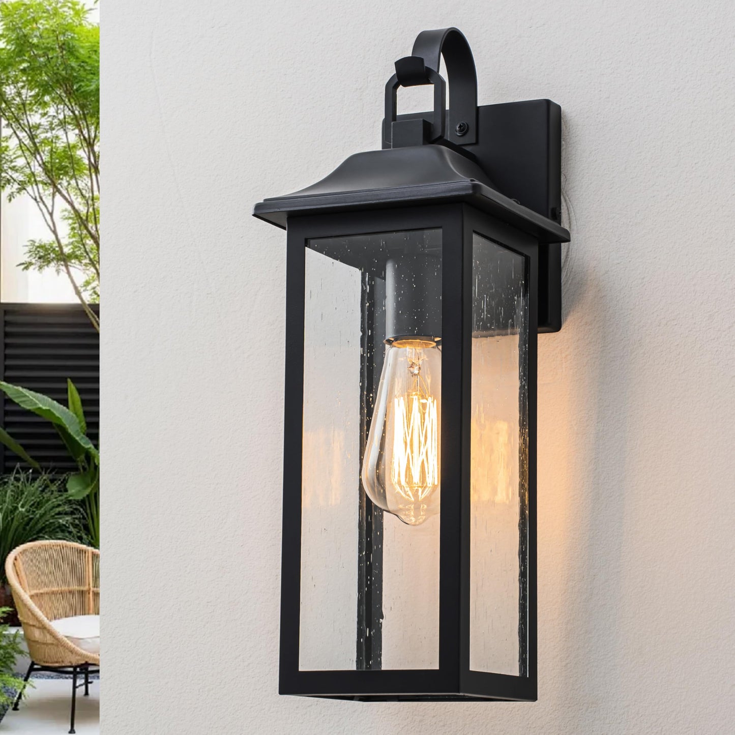 RVsmattly 17inch Outdoor Wall Light Fixture, Matte Black Porch Lights Outdoor,Waterproof Exterior Wall Lantren with Clear Seeded Glass Shade,Outside