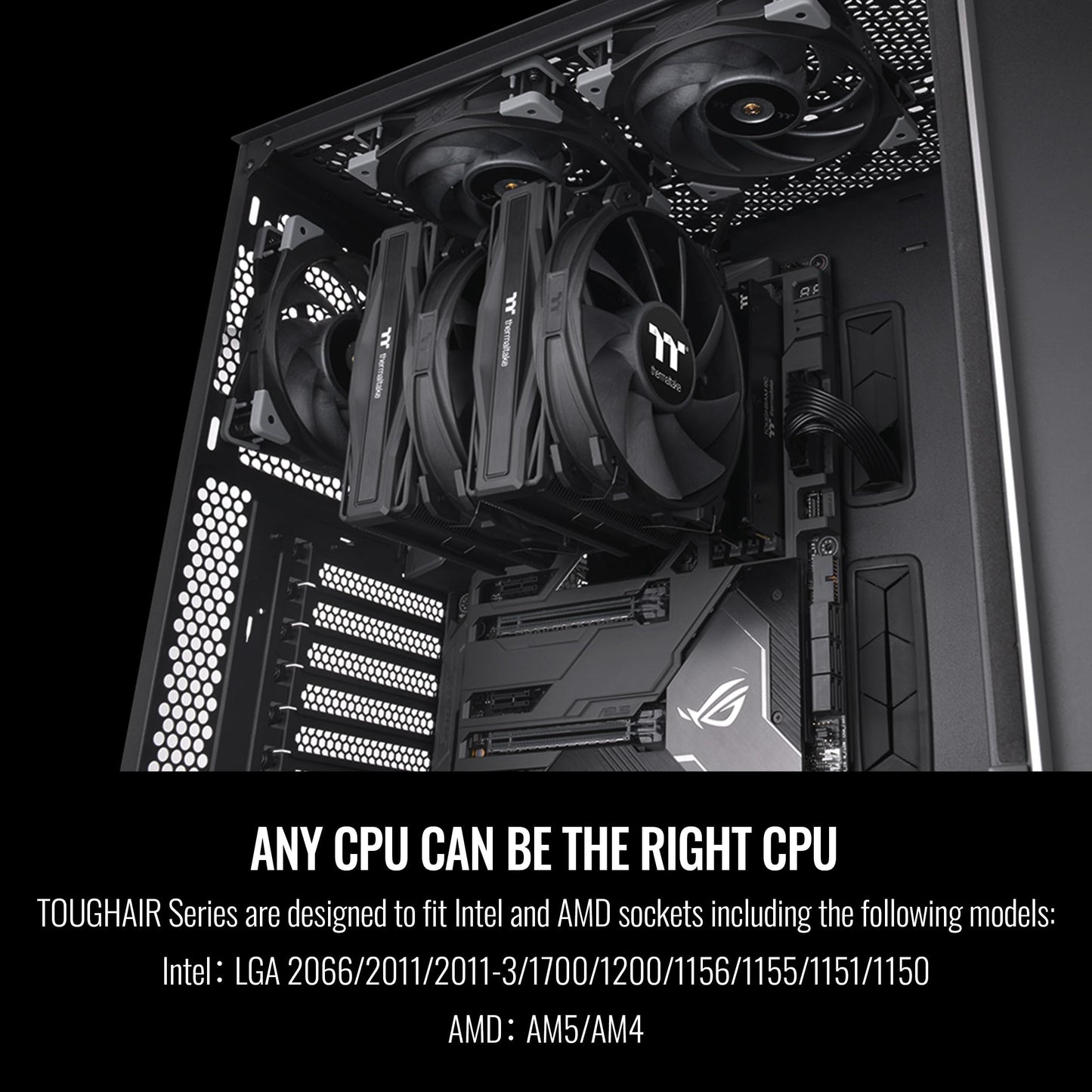 Thermaltake TOUGHAIR 710 Black Edition 250W TDP CPU Cooler, Intel LGA 1851/1700/1200, AMD AM5/AM4, Dual-Tower Dual Fan Design, Copper Base with 7 Heat