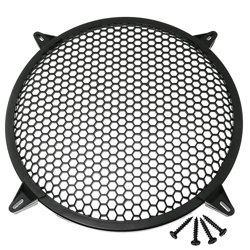 RLECS 12 Inch SubWoofer Plastic Mesh Cover with 4PCS Grill Clamps and 4PCS Screws, Black Video Accessories