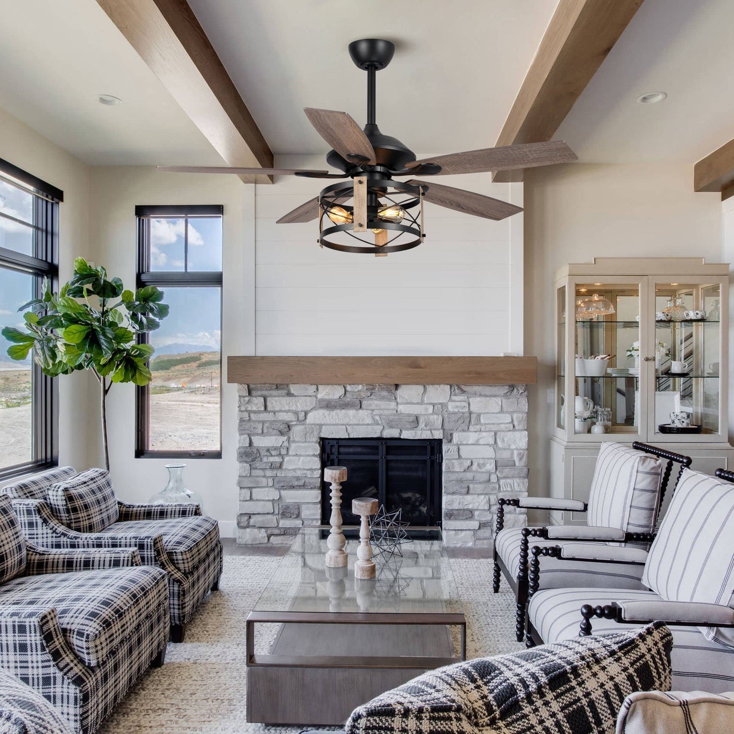 52 Inch Ceiling Fans with Lights and Remote, Farmhouse Ceiling Fan
