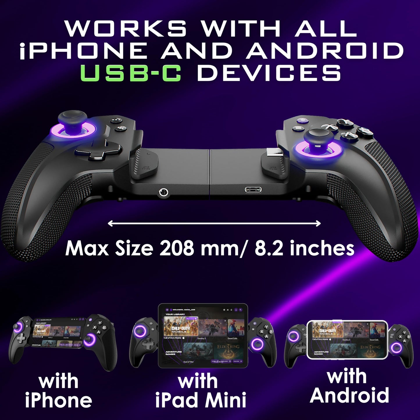 ELO Vagabond Mobile Gaming Controller for iPhone 15/16/17, iPad Mini & Android (USB-C) - Hall Effect Joysticks - Made for iPhone - Play Call of Duty
