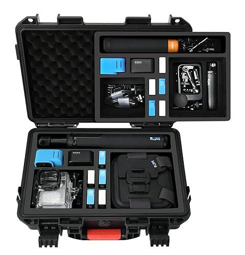 YETEETH Case Organizer for GoPro Hero 12, Waterproof Hard Shell Travel Storage Carrying Case for Gopro Hero 12/11/10/9/8/Media Mod/Volta/Creator