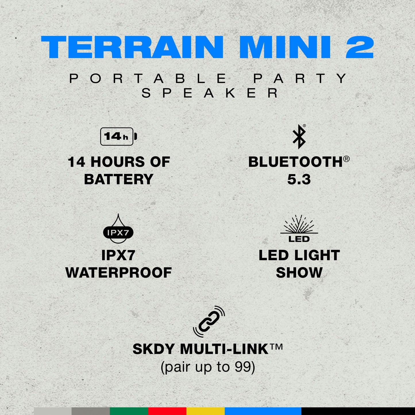 Skullcandy Terrain Mini 2 Wireless Bluetooth Speaker, IPX7 Water Resistant, 14H Battery, Multi-Link, LED Light Show, Lightweight & Portable (Red)