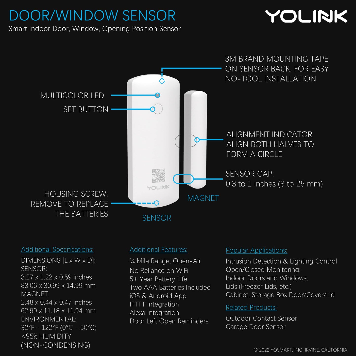YoLink LoRa Smart Door Sensor Starter Kit: SpeakerHub Audio Hub & 2 Door Sensors - Up to 1/4 Mile Range, Door Left-Open Reminders, up to 5 Year